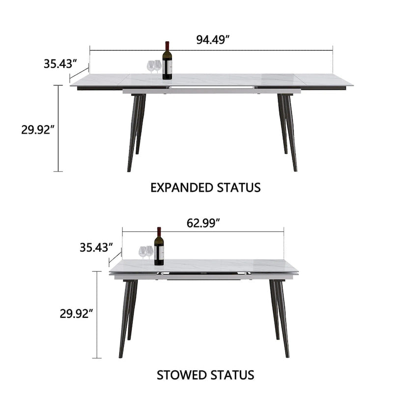 Table à manger extensible 9 pièces en pierre frittée pour 8 personnes