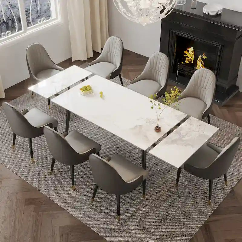 Table à manger extensible 9 pièces en pierre frittée pour 8 personnes