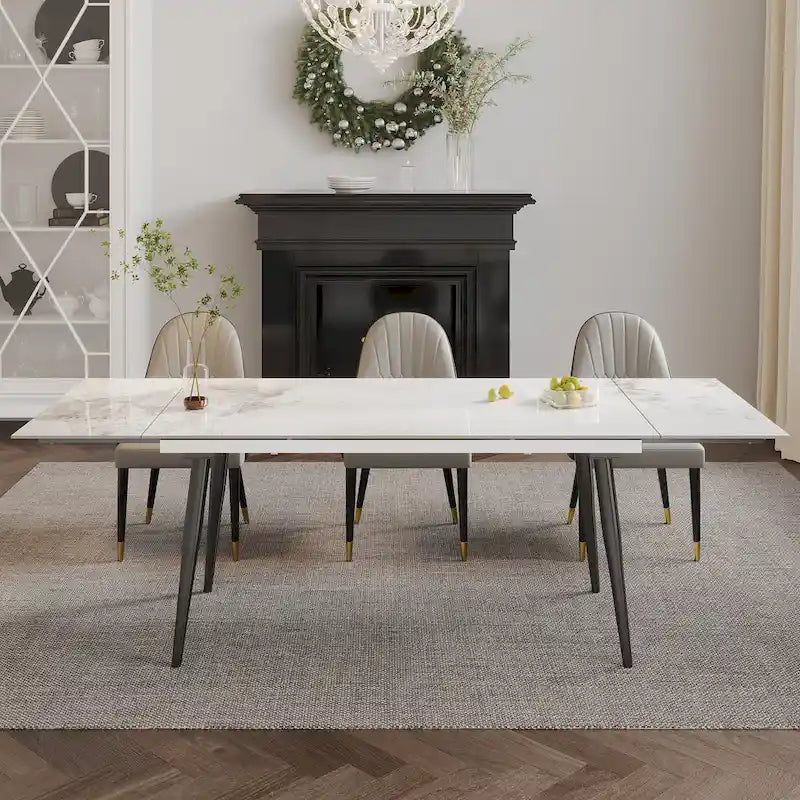 Table à manger extensible 9 pièces en pierre frittée pour 8 personnes