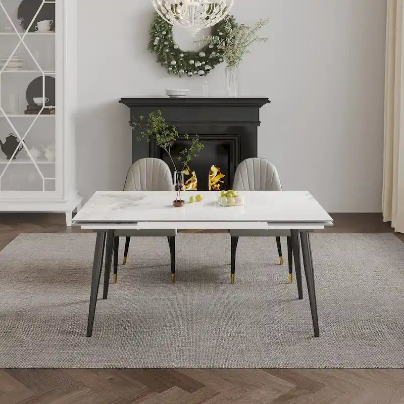 Table à manger extensible 9 pièces en pierre frittée pour 8 personnes
