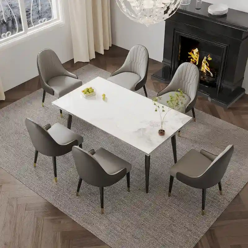 Table à manger extensible 9 pièces en pierre frittée pour 8 personnes