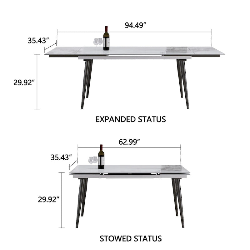 Table à manger extensible 9 pièces en pierre frittée pour 8 personnes