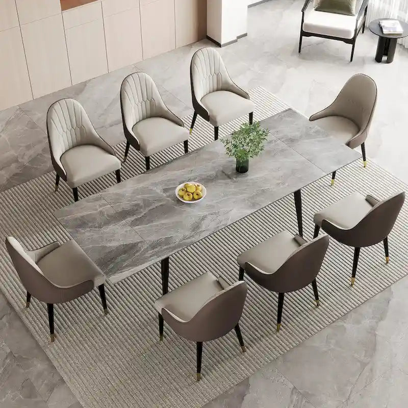 Table à manger extensible 9 pièces en pierre frittée pour 8 personnes