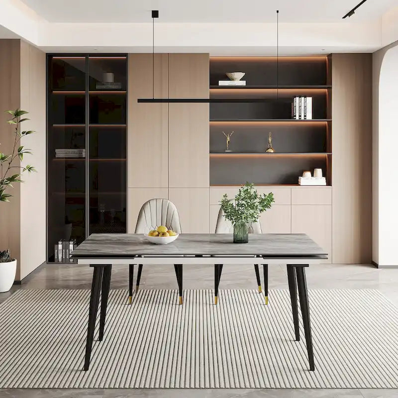 Table à manger extensible 9 pièces en pierre frittée pour 8 personnes