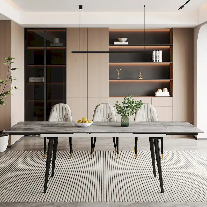 Table à manger extensible 9 pièces en pierre frittée pour 8 personnes