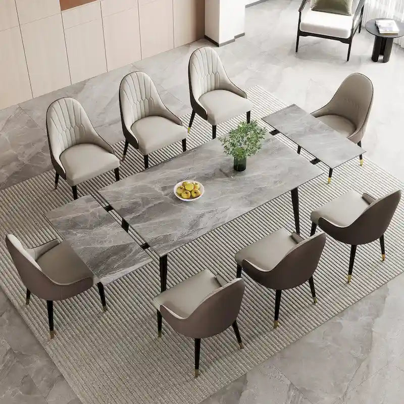Table à manger extensible 9 pièces en pierre frittée pour 8 personnes