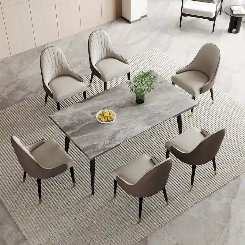 Table à manger extensible 9 pièces en pierre frittée pour 8 personnes
