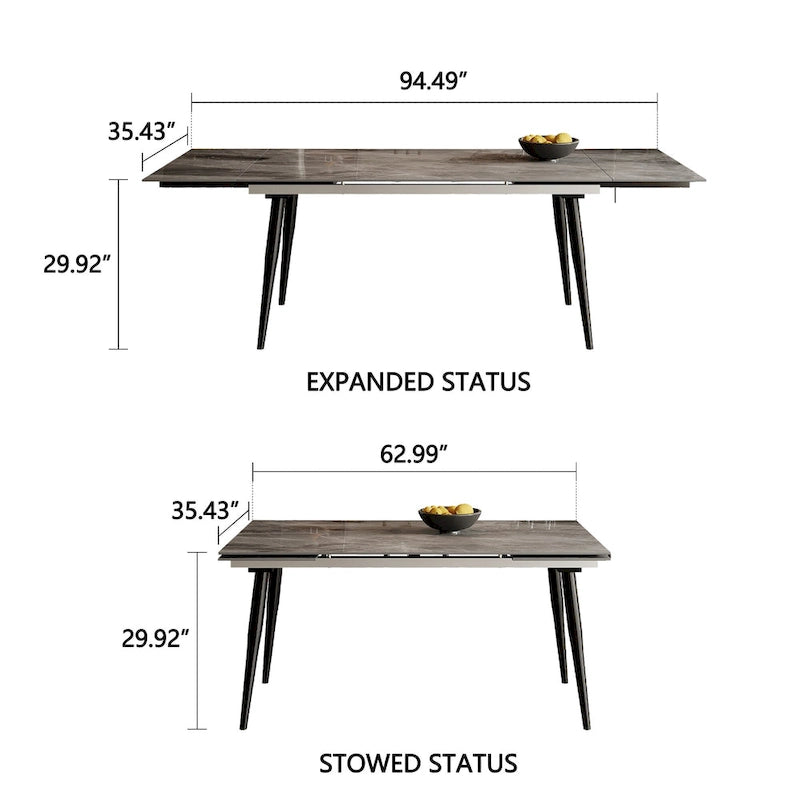 Table à manger extensible 9 pièces en pierre frittée pour 8 personnes
