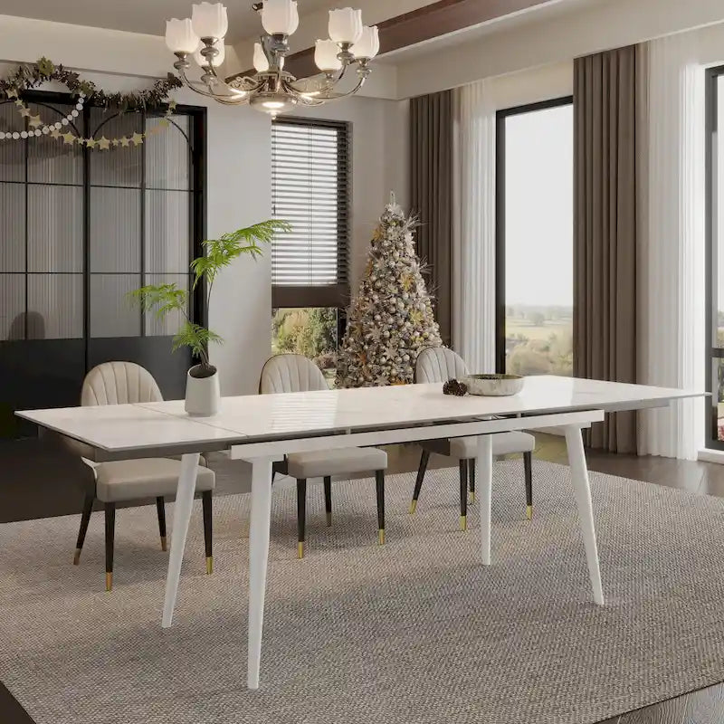 Table à manger extensible 9 pièces en pierre frittée pour 8 personnes