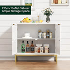 Buffet-Vaisselier Moderne 2 Portes Blanc Rotin Meuble de Rangement d'Appoint Cuisine en Bois