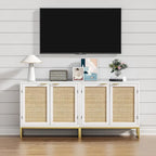 Buffet-Vaisselier Moderne 2 Portes Blanc Rotin Meuble de Rangement d'Appoint Cuisine en Bois