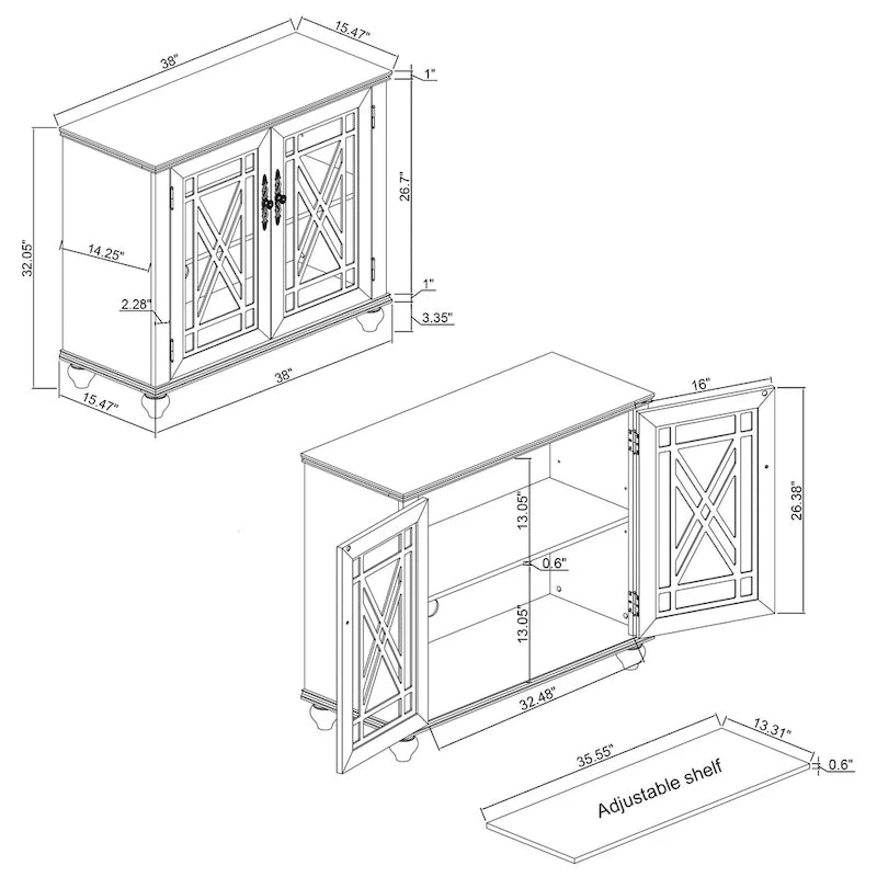 Ensemble de buffet de rangement floral 2 pièces – 139,7 cm et 96,5 cm de largeur – 139,7 cm et 96,5 cm de largeur