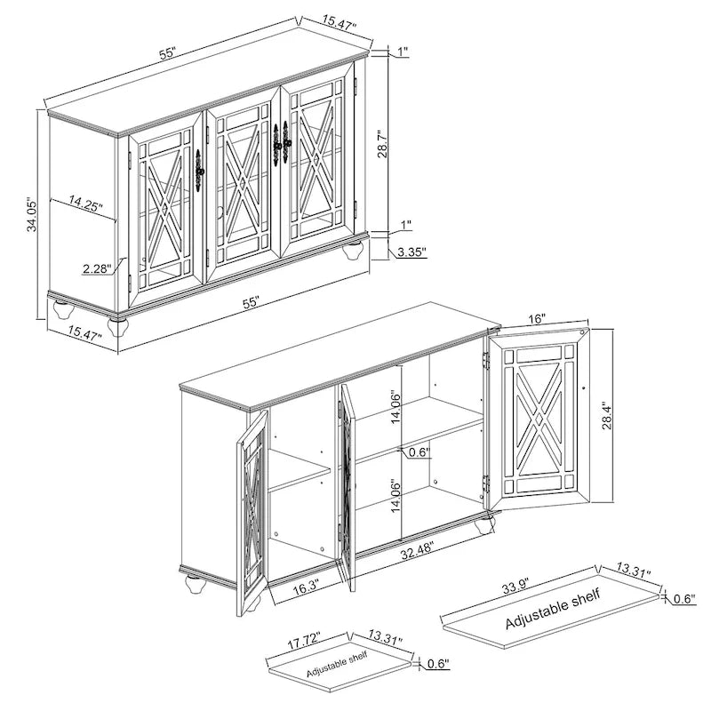 Ensemble de buffet de rangement floral 2 pièces – 139,7 cm et 96,5 cm de largeur – 139,7 cm et 96,5 cm de largeur