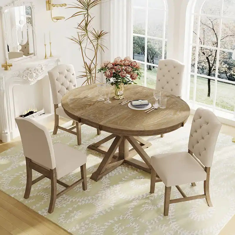 Ensemble table à manger fonctionnel avec table extensible et 4 chaises rembourrées