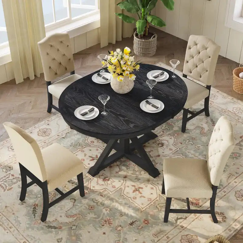 Ensemble table à manger fonctionnel avec table extensible et 4 chaises rembourrées