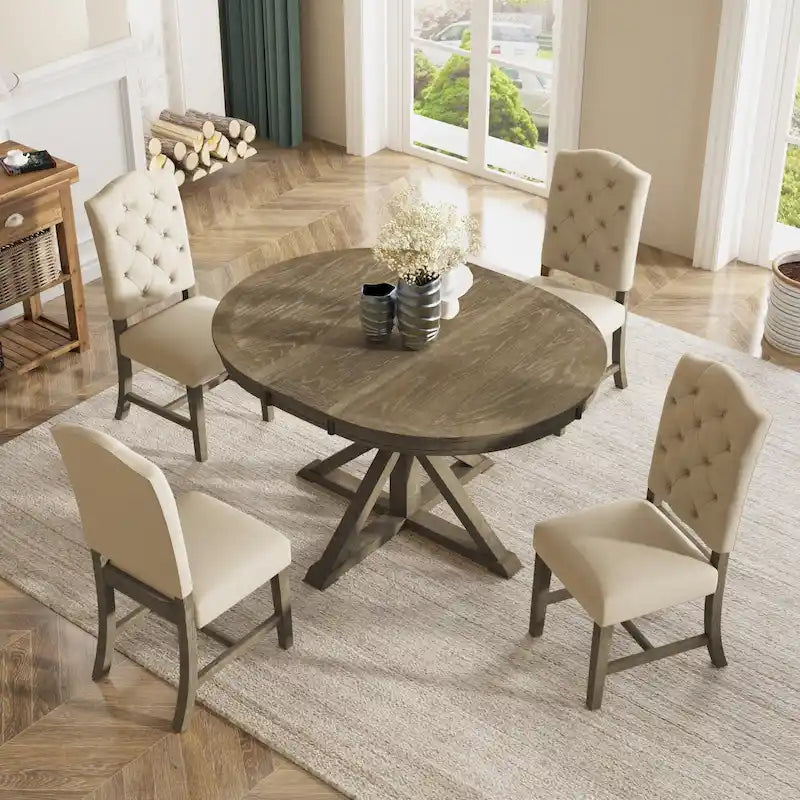 Ensemble table à manger fonctionnel avec table extensible et 4 chaises rembourrées