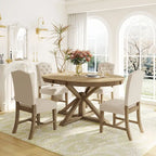 Functional Dining Table Set with Extendable Table and 4 Upholstered Chairs