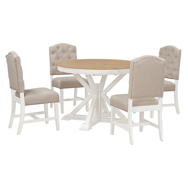 Ensemble table à manger fonctionnel avec table extensible et 4 chaises rembourrées