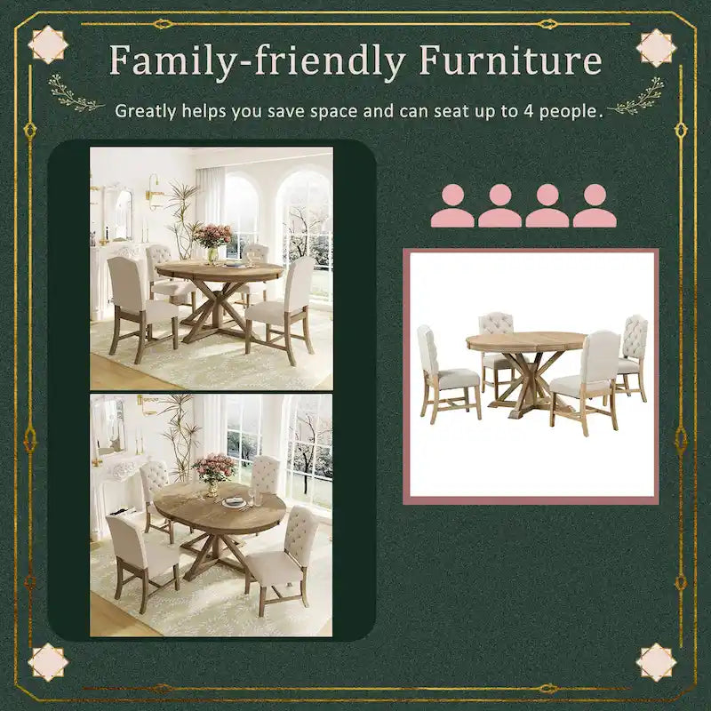 Ensemble table à manger fonctionnel avec table extensible et 4 chaises rembourrées