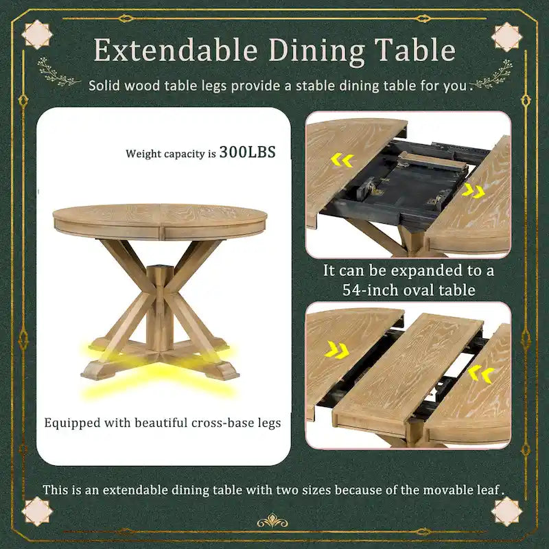 Ensemble table à manger fonctionnel avec table extensible et 4 chaises rembourrées