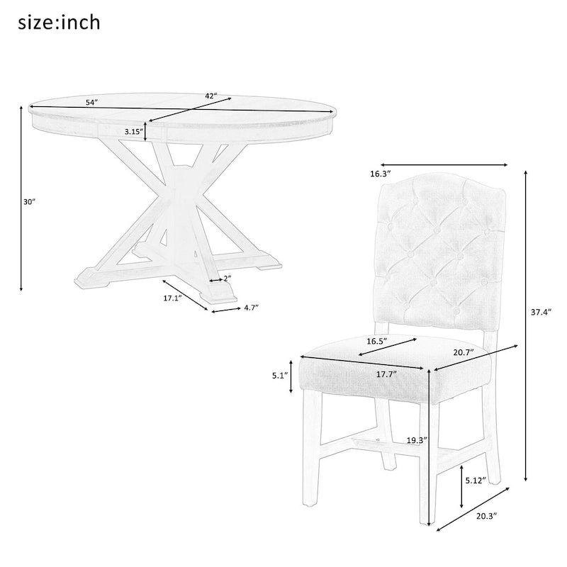 Ensemble table à manger fonctionnel avec table extensible et 4 chaises rembourrées