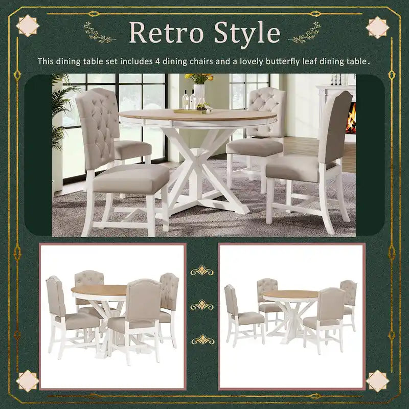 Ensemble table à manger fonctionnel avec table extensible et 4 chaises rembourrées