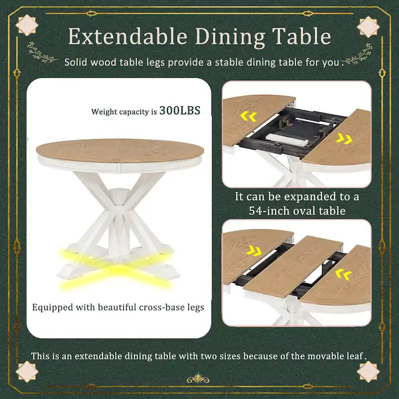 Ensemble table à manger fonctionnel avec table extensible et 4 chaises rembourrées