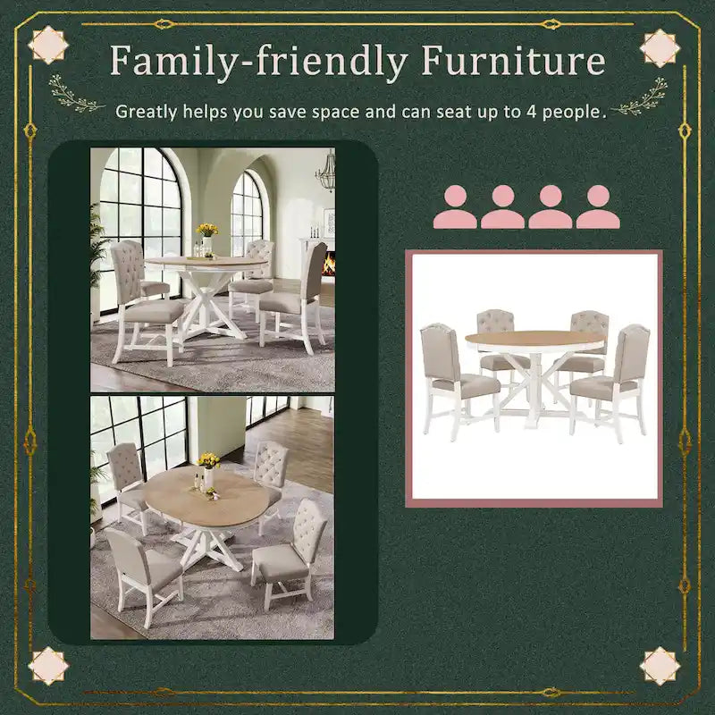 Ensemble table à manger fonctionnel avec table extensible et 4 chaises rembourrées