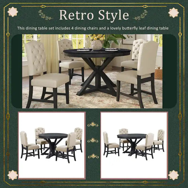 Ensemble table à manger fonctionnel avec table extensible et 4 chaises rembourrées