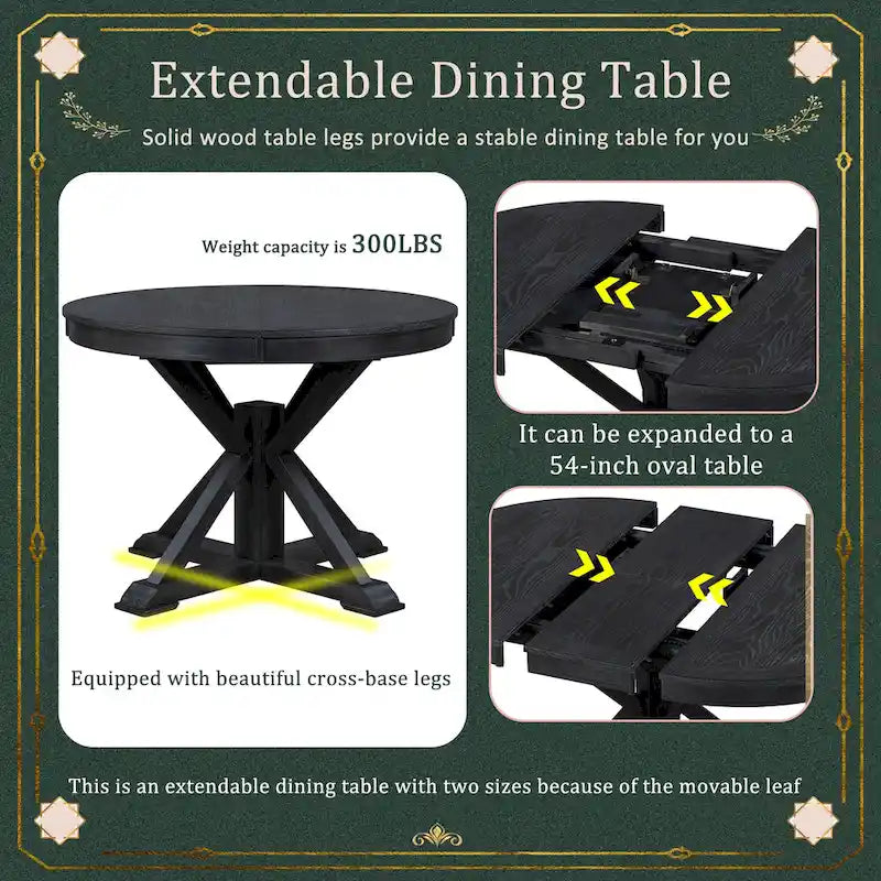Ensemble table à manger fonctionnel avec table extensible et 4 chaises rembourrées