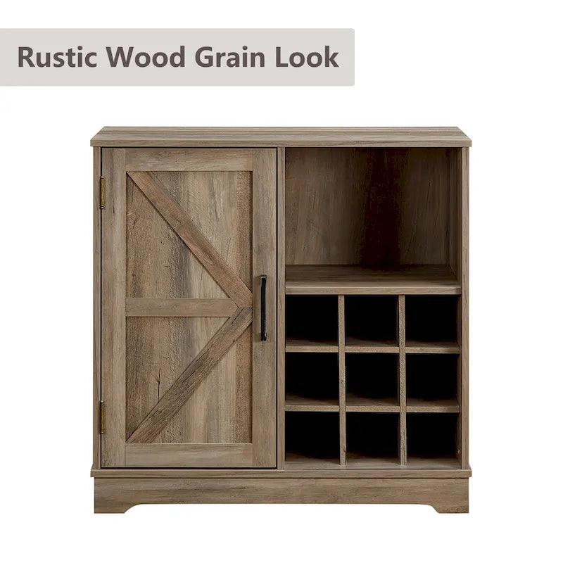 Meuble de rangement pour buffet de style porte de grange avec casier à vin