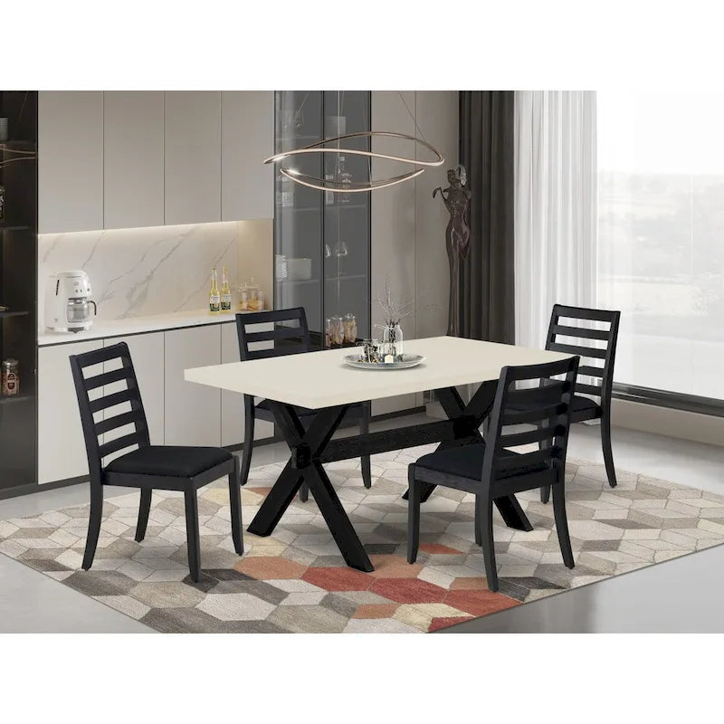Ensemble de salle à manger East West Furniture – une table de cuisine et des chaises de salle à manger empilables – noir brossé (pièces et options d'assise)