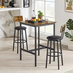 Ensemble de table de bar industrielle Eureka, ensemble de 3 pièces table à manger et tabourets rembourrés en PU, petit ensemble de table de bistrot de hauteur comptoir