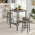 Ensemble de table de bar industrielle Eureka, ensemble de 3 pièces table à manger et tabourets rembourrés en PU, petit ensemble de table de bistrot de hauteur comptoir