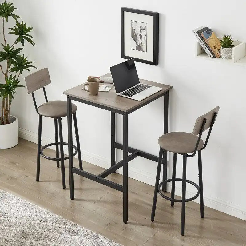 Ensemble de table de bar industrielle Eureka, ensemble de 3 pièces table à manger et tabourets rembourrés en PU, petit ensemble de table de bistrot de hauteur comptoir