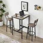 Ensemble de table de bar industrielle Eureka, ensemble de 3 pièces table à manger et tabourets rembourrés en PU, petit ensemble de table de bistrot de hauteur comptoir
