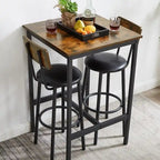 Ensemble de table de bar industrielle Eureka, ensemble de 3 pièces table à manger et tabourets rembourrés en PU, petit ensemble de table de bistrot de hauteur comptoir