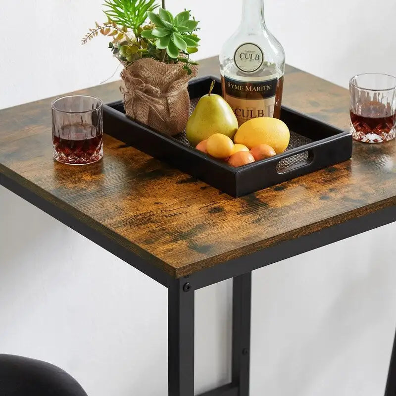 Ensemble de table de bar industrielle Eureka, ensemble de 3 pièces table à manger et tabourets rembourrés en PU, petit ensemble de table de bistrot de hauteur comptoir