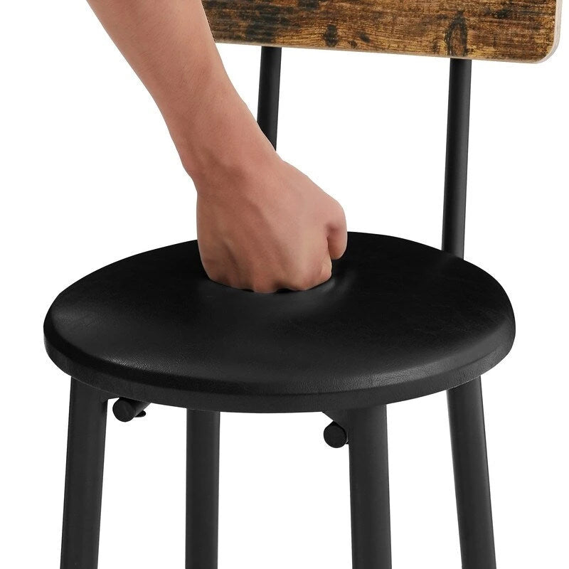 Ensemble de table de bar industrielle Eureka, ensemble de 3 pièces table à manger et tabourets rembourrés en PU, petit ensemble de table de bistrot de hauteur comptoir