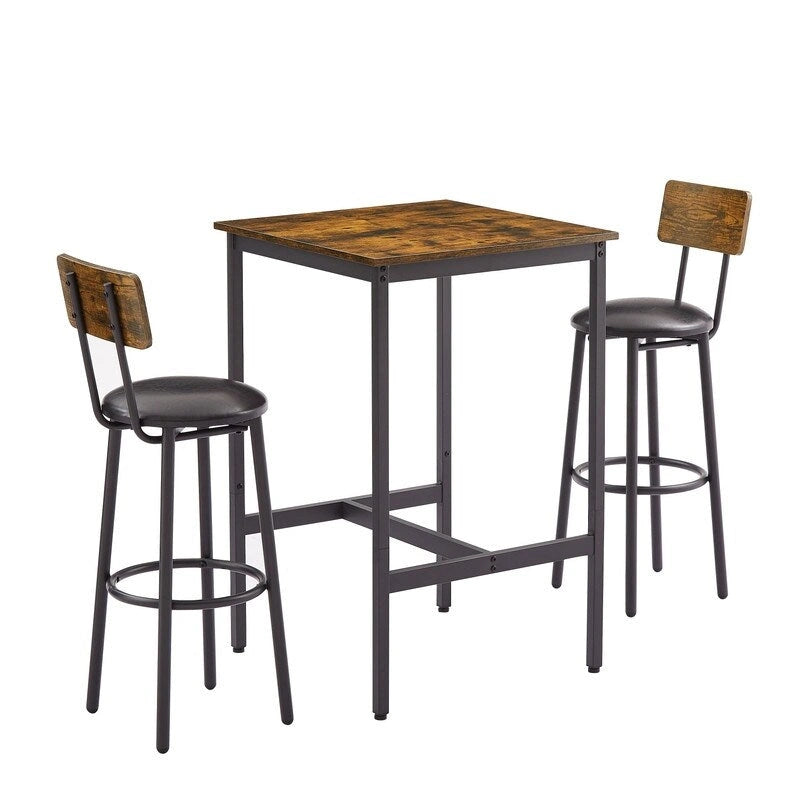 Ensemble de table de bar industrielle Eureka, ensemble de 3 pièces table à manger et tabourets rembourrés en PU, petit ensemble de table de bistrot de hauteur comptoir