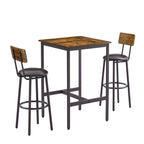 Ensemble de table de bar industrielle Eureka, ensemble de 3 pièces table à manger et tabourets rembourrés en PU, petit ensemble de table de bistrot de hauteur comptoir