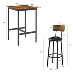 Ensemble de table de bar industrielle Eureka, ensemble de 3 pièces table à manger et tabourets rembourrés en PU, petit ensemble de table de bistrot de hauteur comptoir