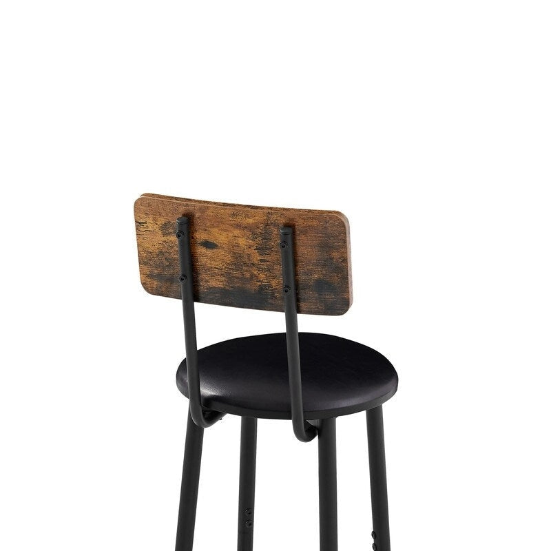 Ensemble de table de bar industrielle Eureka, ensemble de 3 pièces table à manger et tabourets rembourrés en PU, petit ensemble de table de bistrot de hauteur comptoir