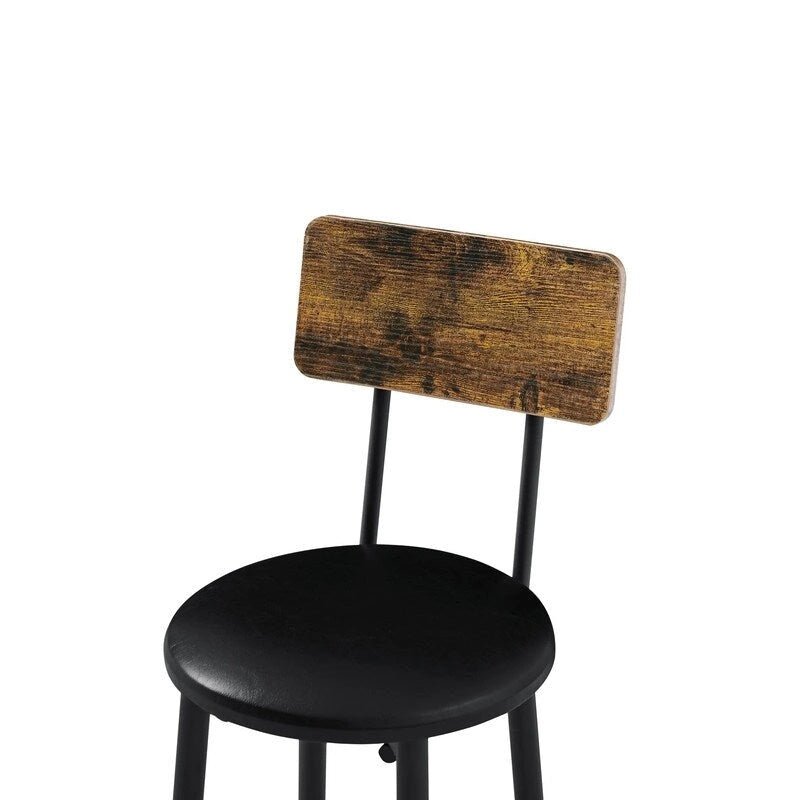 Ensemble de table de bar industrielle Eureka, ensemble de 3 pièces table à manger et tabourets rembourrés en PU, petit ensemble de table de bistrot de hauteur comptoir
