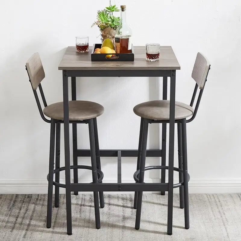 Ensemble de table de bar industrielle Eureka, ensemble de 3 pièces table à manger et tabourets rembourrés en PU, petit ensemble de table de bistrot de hauteur comptoir