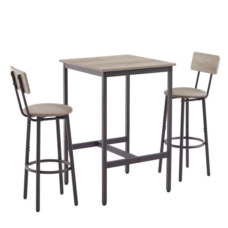 Ensemble de table de bar industrielle Eureka, ensemble de 3 pièces table à manger et tabourets rembourrés en PU, petit ensemble de table de bistrot de hauteur comptoir