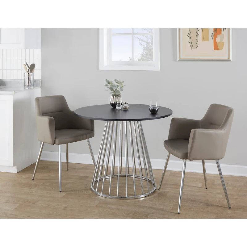 Silver Orchid Table à manger ronde Pugo Canary avec piètement colonne