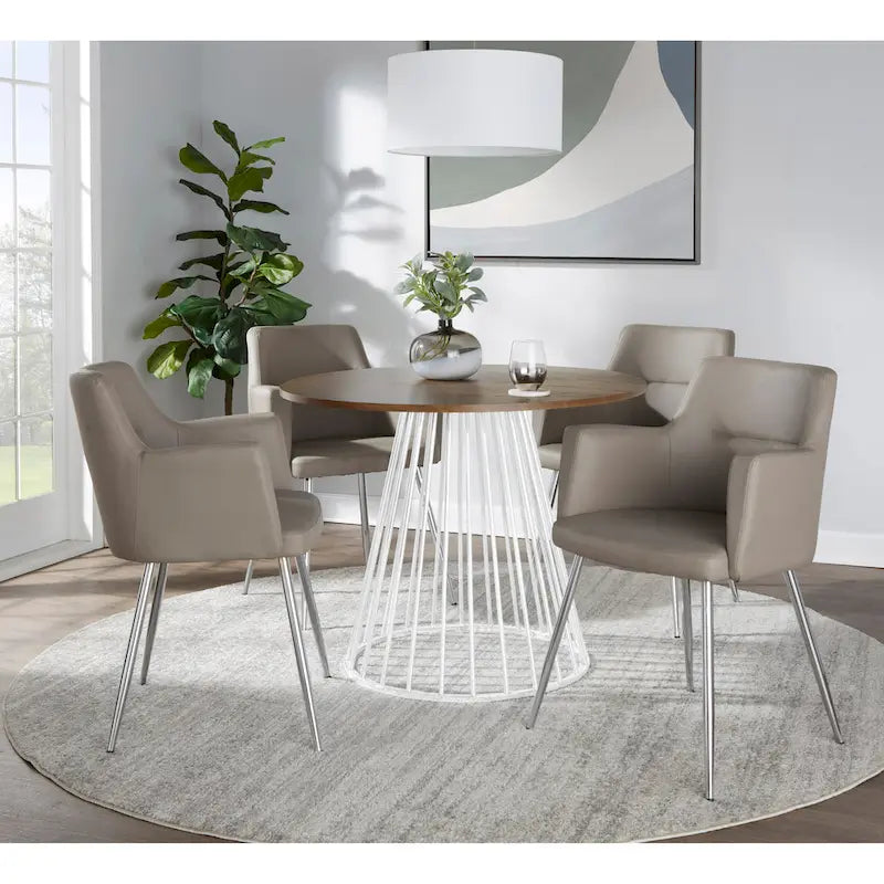 Silver Orchid Table à manger ronde Pugo Canary avec piètement colonne