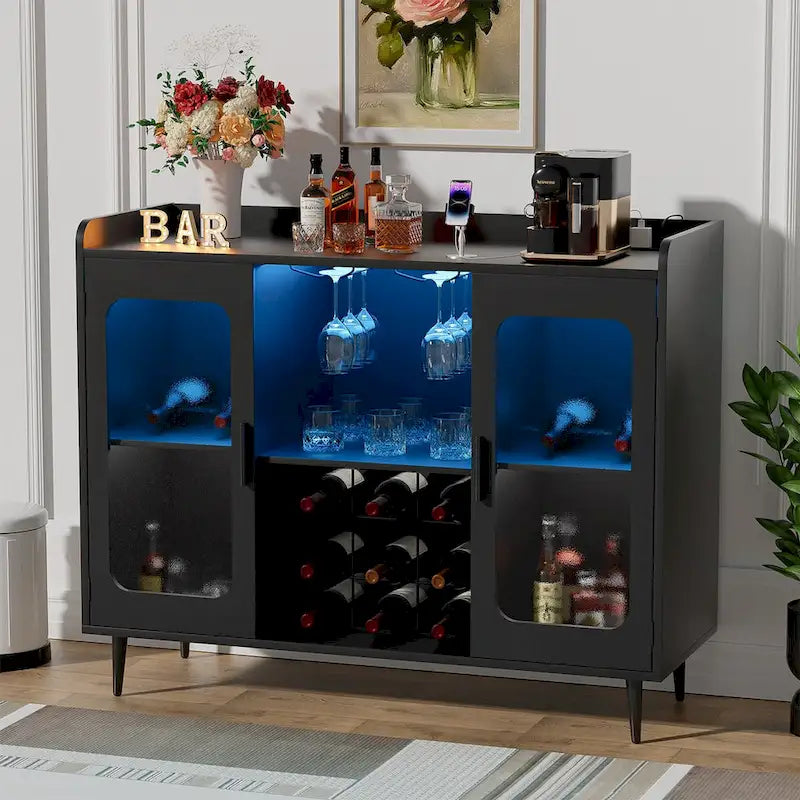 Bahut de bar industriel avec porte-bouteilles
