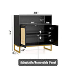 Anmytek Buffet moderne noir à 2 portes avec table d'appoint, meuble de rangement de cuisine en rotin avec étagère ouverte – 31,5 l x 15,7 P x 31,9 H